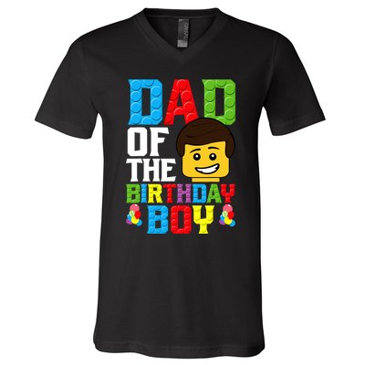 Dad Of The Birthday Boy Building Blocks Master Builder V-Neck T-Shirt