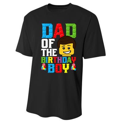 Dad Of The Birthday Boy Building Blocks Master Builder Performance Sprint T-Shirt