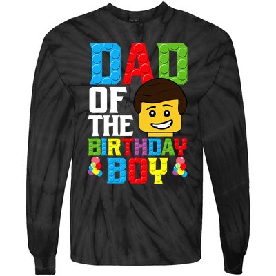 Dad Of The Birthday Boy Building Blocks Master Builder Tie-Dye Long Sleeve Shirt