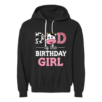 Dad Of The Birthday Farm Cow 1st Garment-Dyed Fleece Hoodie