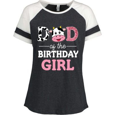 Dad Of The Birthday Farm Cow 1st Enza Ladies Jersey Colorblock Tee