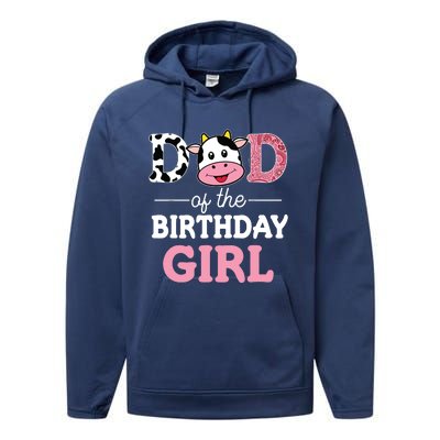 Dad Of The Birthday Farm Cow 1st Performance Fleece Hoodie