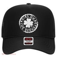 Dibs On The Redhead Retro Clovers St Patricks Day Drinking High Crown Mesh Back Trucker Hat