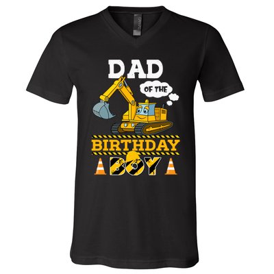 Dad Of The Birthday Boy Construction 1st Birthday Party V-Neck T-Shirt