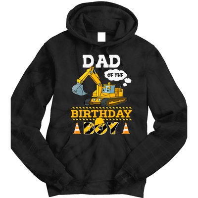 Dad Of The Birthday Boy Construction 1st Birthday Party Tie Dye Hoodie