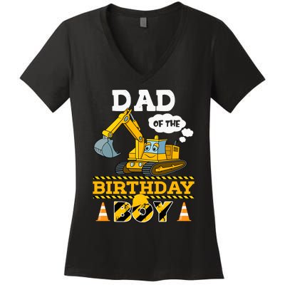 Dad Of The Birthday Boy Construction 1st Birthday Party Women's V-Neck T-Shirt