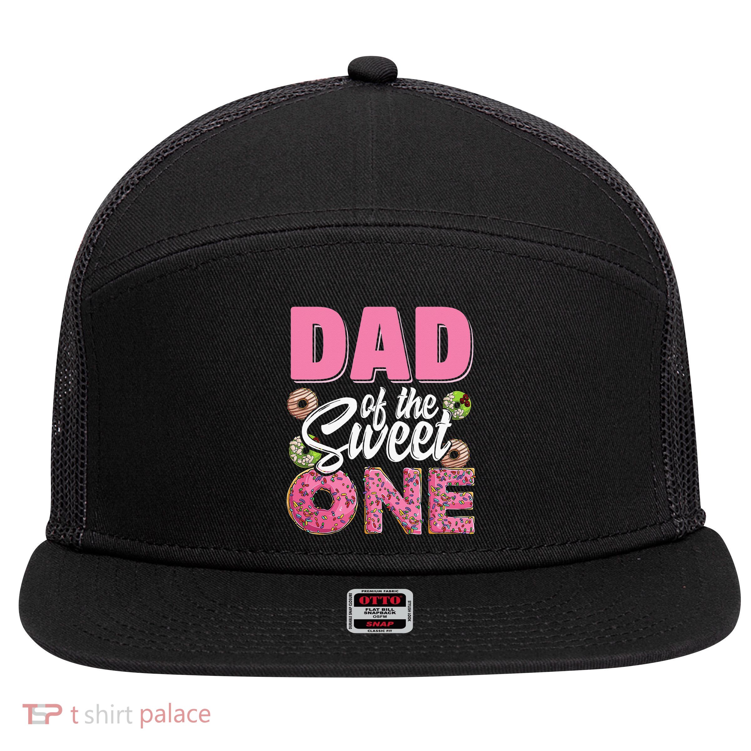 Dad Of The Sweet One Birthday 1st Bday Donut One Party 7 Panel Mesh Trucker Snapback Hat