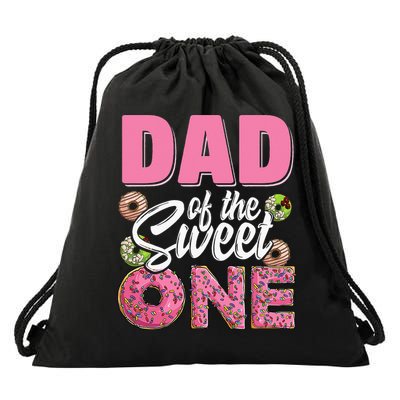 Dad Of The Sweet One Birthday 1st Bday Donut One Party Drawstring Bag