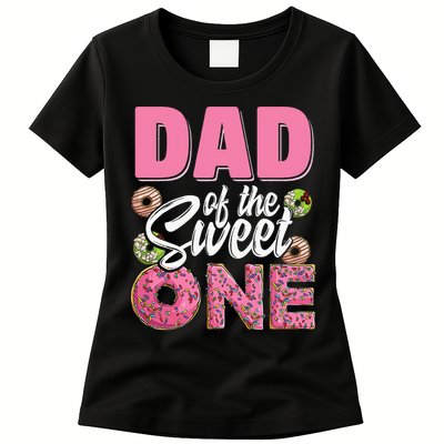 Dad Of The Sweet One Birthday 1st Bday Donut One Party Womens T-Shirt