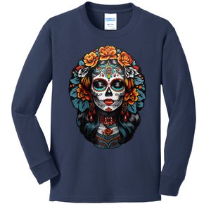 Day Of The Dead De Los Muertos La Catrina Sugar Skull Women Kids Long Sleeve Shirt