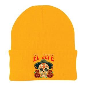 Day Of The Dead Mexico El Jefe Boss Sugar Skull Halloween Knit Cap Winter Beanie