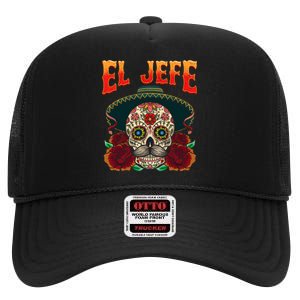 Day Of The Dead Mexico El Jefe Boss Sugar Skull Halloween High Crown Mesh Back Trucker Hat