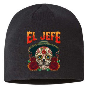 Day Of The Dead Mexico El Jefe Boss Sugar Skull Halloween Sustainable Beanie