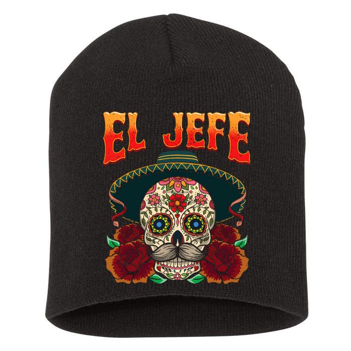 Day Of The Dead Mexico El Jefe Boss Sugar Skull Halloween Short Acrylic Beanie