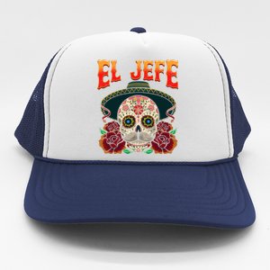 Day Of The Dead Mexico El Jefe Boss Sugar Skull Halloween Trucker Hat