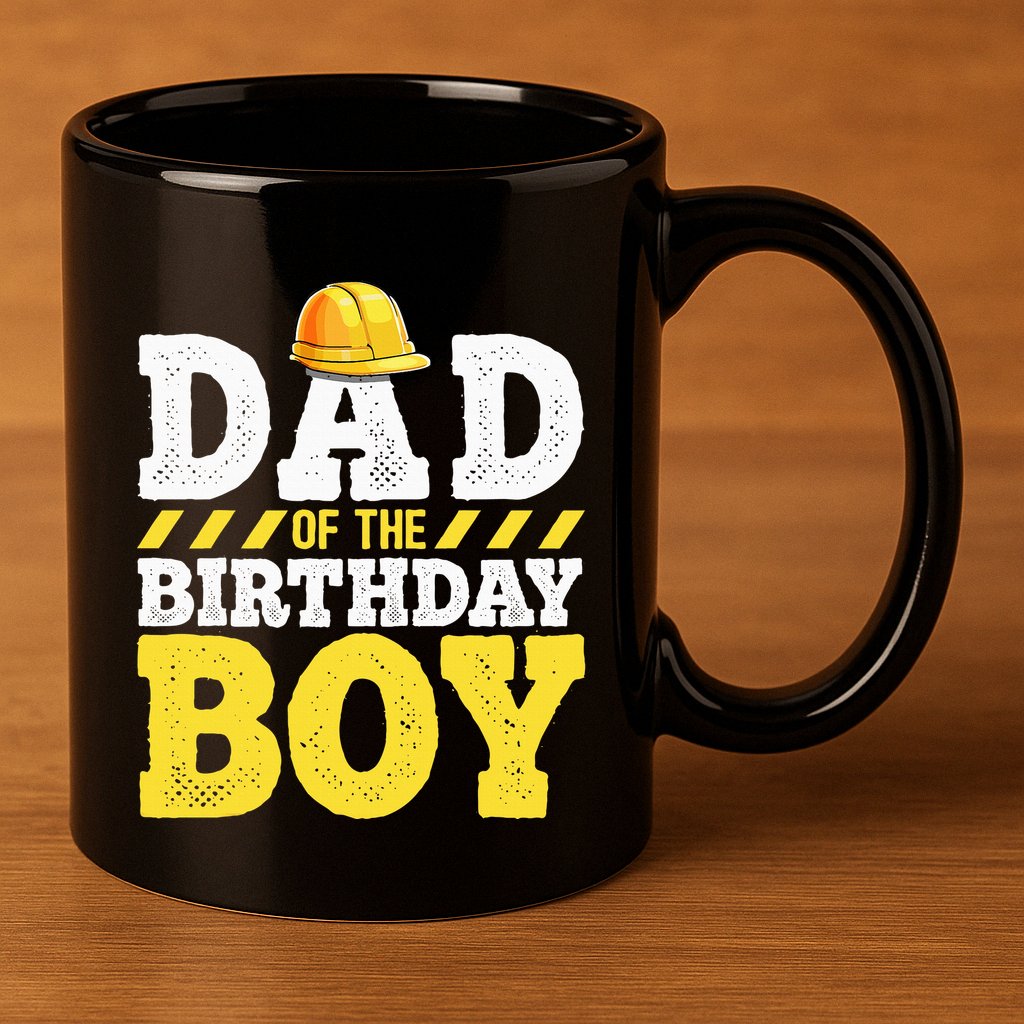 Dad of the Birthday Construction Birthday Party Hat 11oz C Handle Ceramic Mug