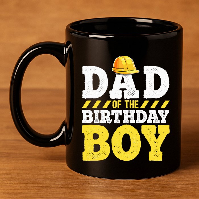 Dad of the Birthday Construction Birthday Party Hat 11oz C Handle Ceramic Mug