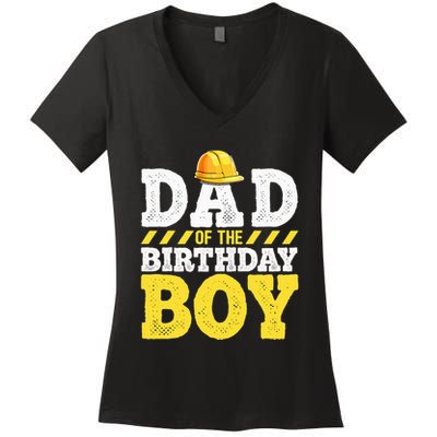 Dad of the Birthday Construction Birthday Party Hat Women's V-Neck T-Shirt