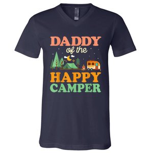 Daddy Of The Happy Camper Shirt  1st Bday Camping Trip V-Neck T-Shirt