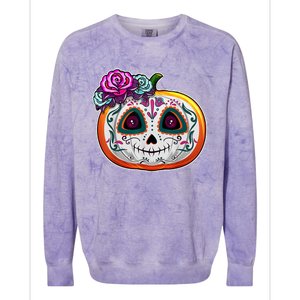 Day Of The Dead Pumpkin Dia De Los Muertos Skull Gift Colorblast Crewneck Sweatshirt