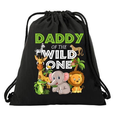 Daddy Of The Wild One Zoo Birthday Safari Jungle Animal Drawstring Bag