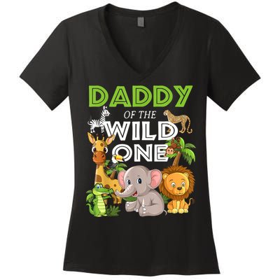 Daddy Of The Wild One Zoo Birthday Safari Jungle Animal Women's V-Neck T-Shirt