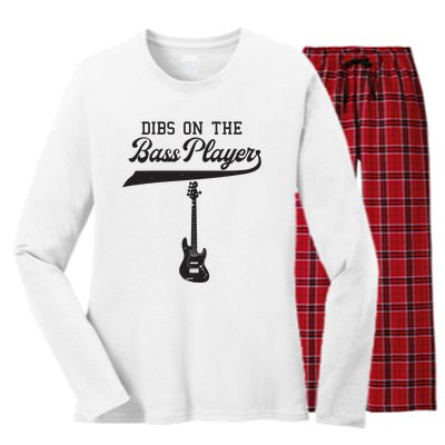 Dibs On The Bass Player Bassist Guitarist Guitar Band Rocker Women's Long Sleeve Flannel Pajama Set 