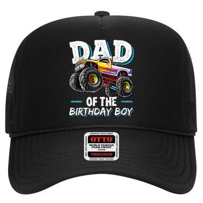 Dad Of The Birthday Boy Monster Truck Birthday Novelty Gift High Crown Mesh Back Trucker Hat