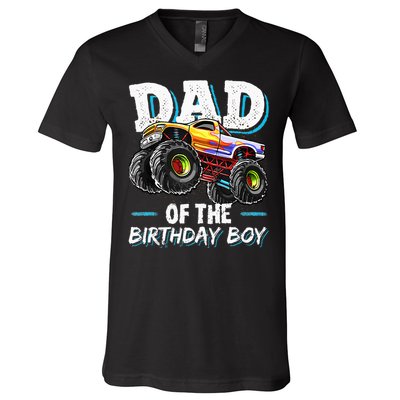 Dad Of The Birthday Boy Monster Truck Birthday Novelty Gift V-Neck T-Shirt