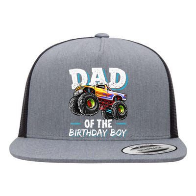 Dad Of The Birthday Boy Monster Truck Birthday Novelty Gift Flat Bill Trucker Hat