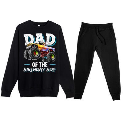 Dad Of The Birthday Boy Monster Truck Birthday Novelty Gift Premium Crewneck Sweatsuit Set