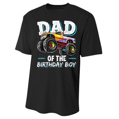 Dad Of The Birthday Boy Monster Truck Birthday Novelty Gift Performance Sprint T-Shirt