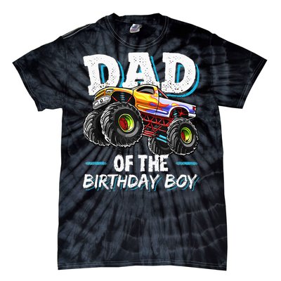 Dad Of The Birthday Boy Monster Truck Birthday Novelty Gift Tie-Dye T-Shirt