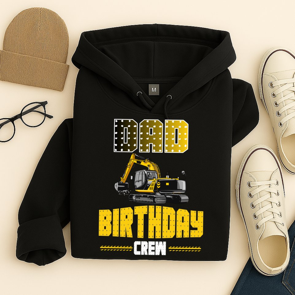 Dad Of The Birthday Crew Party Excavator Hoodie