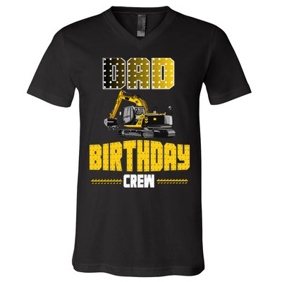 Dad Of The Birthday Crew Party Excavator V-Neck T-Shirt