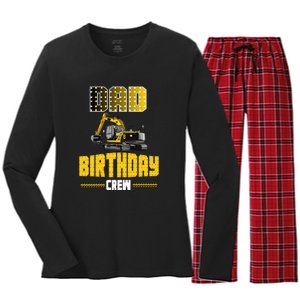 Dad Of The Birthday Crew Party Excavator Women's Long Sleeve Flannel Pajama Set 