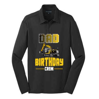 Dad Of The Birthday Crew Party Excavator Silk Touch Performance Long Sleeve Polo