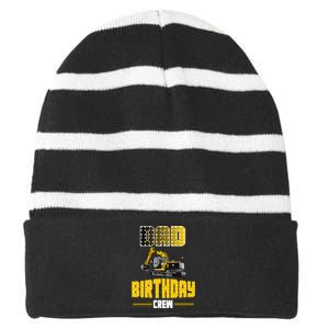 Dad Of The Birthday Crew Party Excavator Striped Beanie with Solid Band