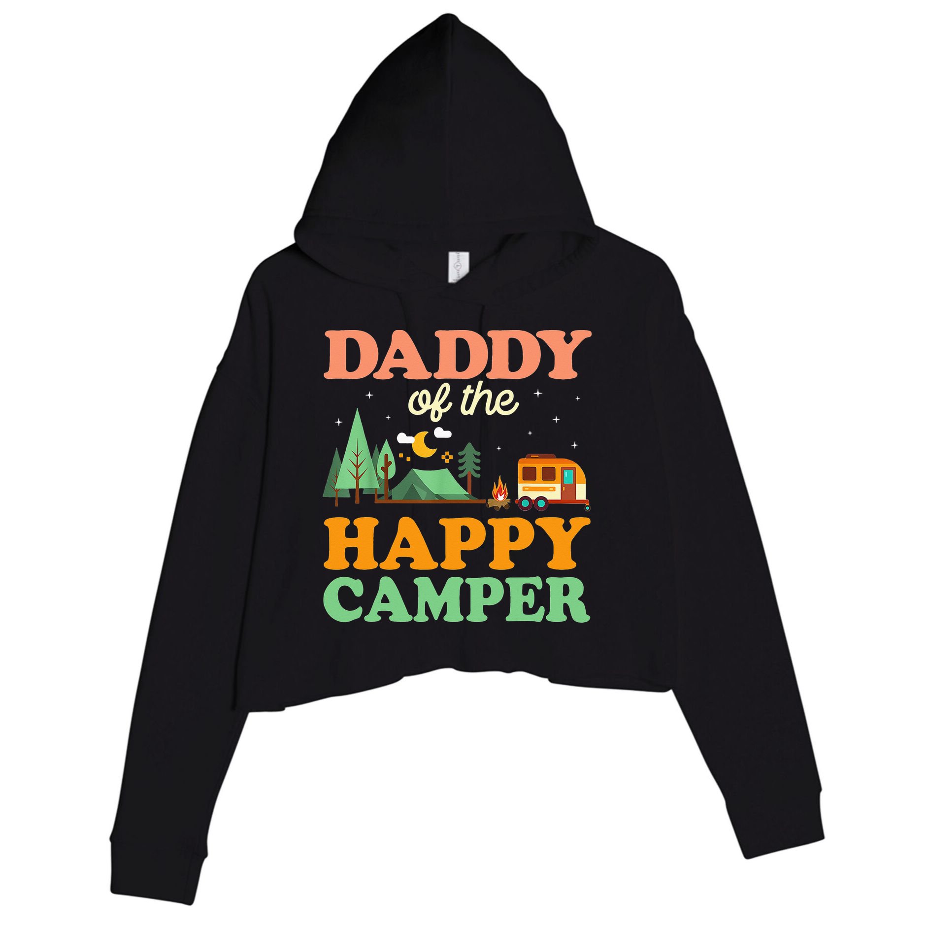 Daddy Of The Happy Camper 1st Bday Camping Trip Crop Fleece Hoodie