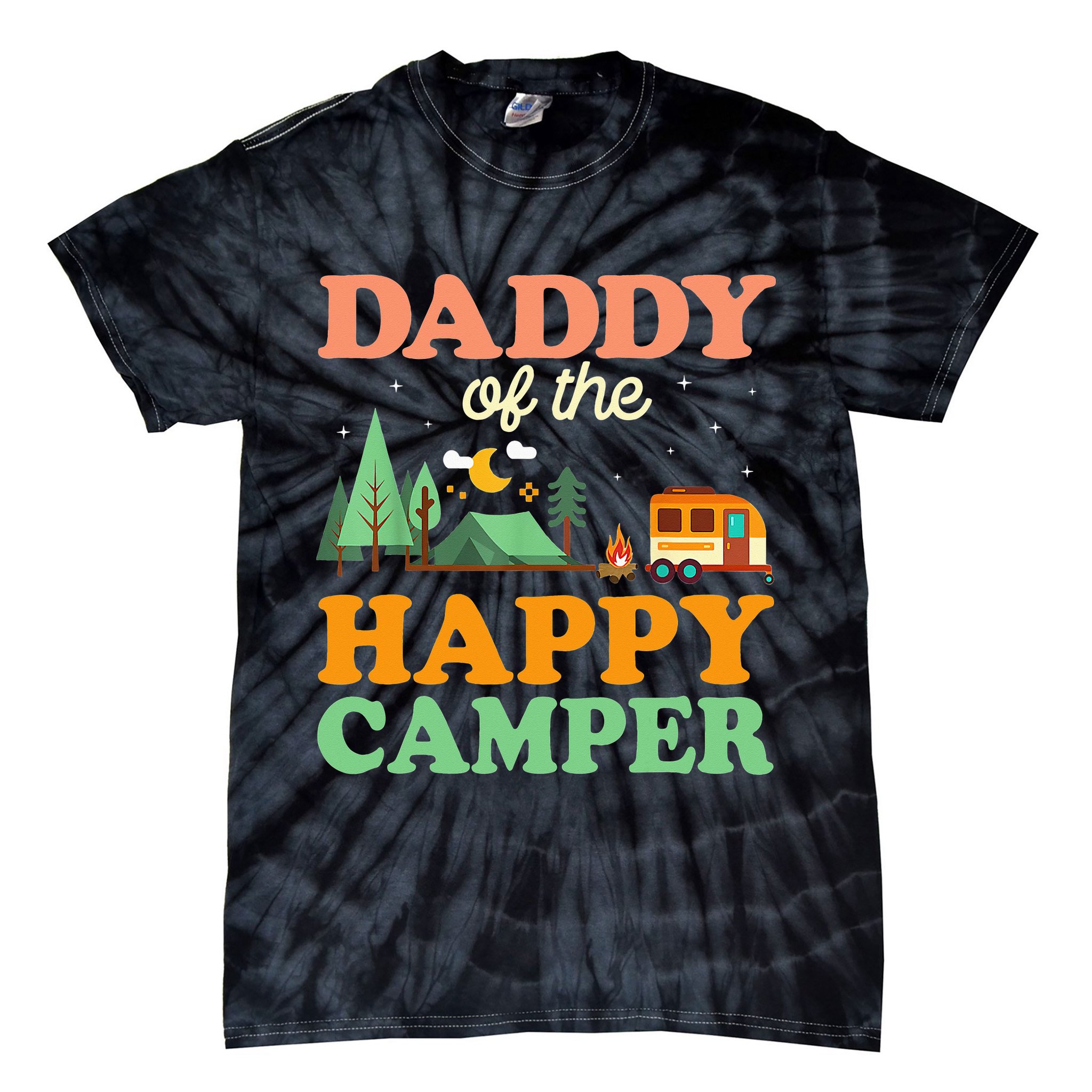 Daddy Of The Happy Camper 1st Bday Camping Trip Tie-Dye T-Shirt