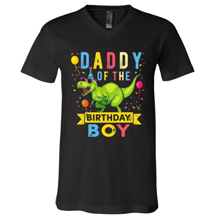 Daddy of the Birthday TRex Dinosaur Birthday Party V-Neck T-Shirt