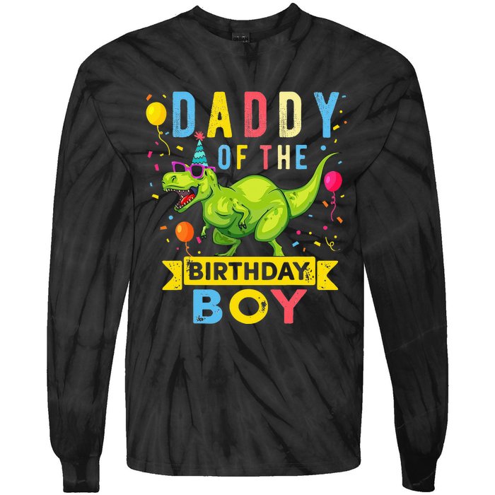 Daddy of the Birthday TRex Dinosaur Birthday Party Tie-Dye Long Sleeve Shirt