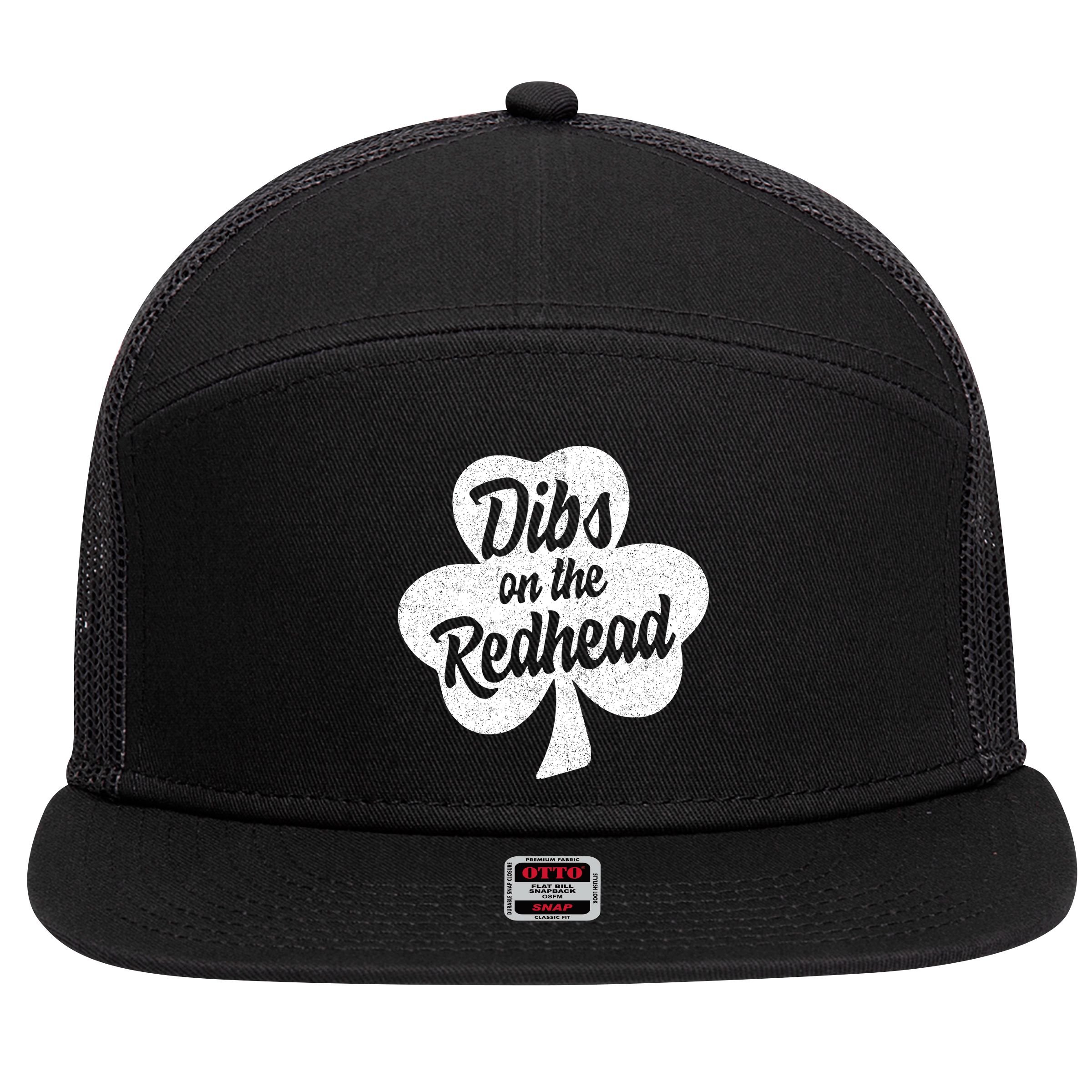 Dibs On The Redhead Funny St Patricks Day Drinking 7 Panel Mesh Trucker Snapback Hat