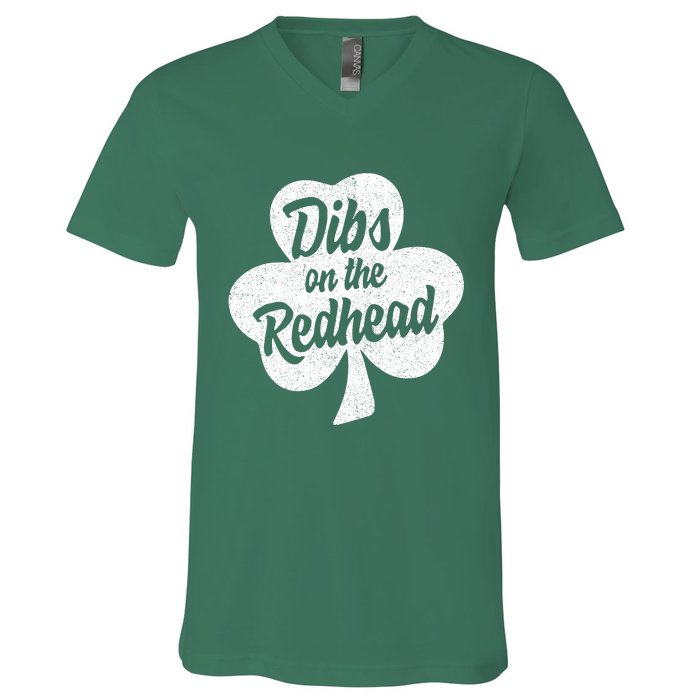 Dibs On The Redhead Funny St Patricks Day Drinking V-Neck T-Shirt