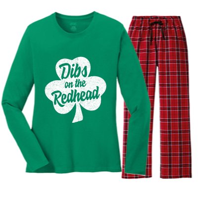 Dibs On The Redhead Funny St Patricks Day Drinking Women's Long Sleeve Flannel Pajama Set 