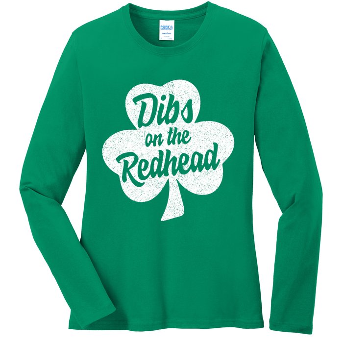 Dibs On The Redhead Funny St Patricks Day Drinking Ladies Long Sleeve Shirt