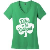 Dibs On The Redhead Funny St Patricks Day Drinking Women's V-Neck T-Shirt