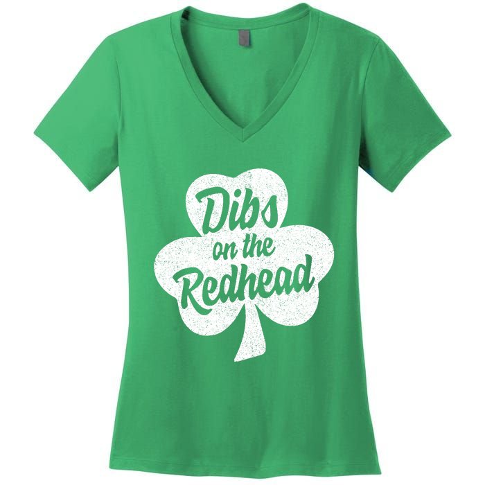 Dibs On The Redhead Funny St Patricks Day Drinking Women's V-Neck T-Shirt