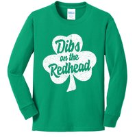 Dibs On The Redhead Funny St Patricks Day Drinking Kids Long Sleeve Shirt