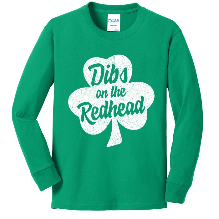 Dibs On The Redhead Funny St Patricks Day Drinking Kids Long Sleeve Shirt